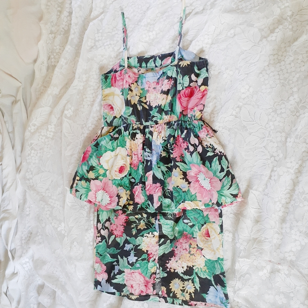VTG 80s Peplum Dress Bolero Jacket Set Bold Floral - Picture 14 of 16